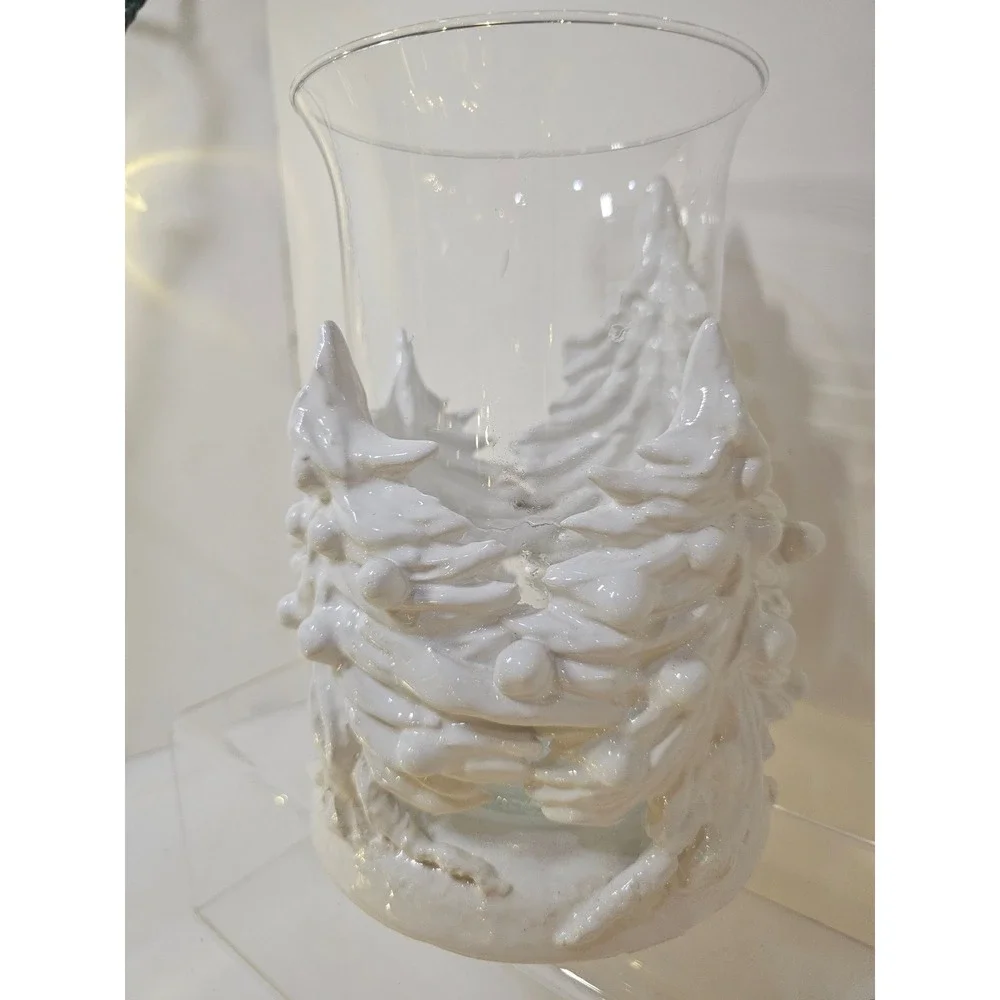 I Borbone Capodimonte Italian Ceramic Winter Candle‎ Holder Hurricane Glass RARE